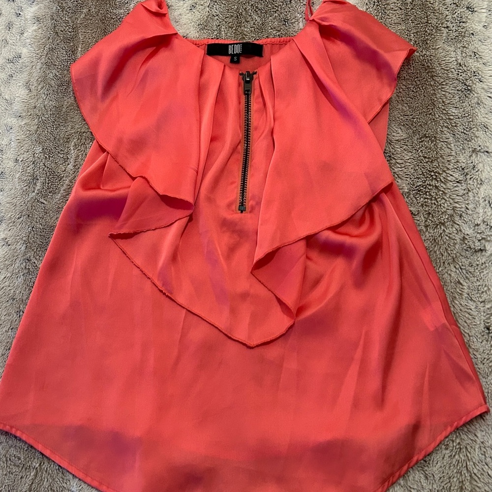 BEDO Coral Blouse with Ruffle and Zipper Detail
